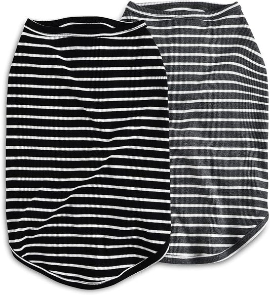Koneseve Dog Shirt Vest Lightweight Stretchy Dog T-Shirts Soft Cool Sleeveless Stripe Vests Breathable Clothes for Puppy Kitty Cats Small Medium Large Dogs 2 Pack Black + Grey [ L/Large ]