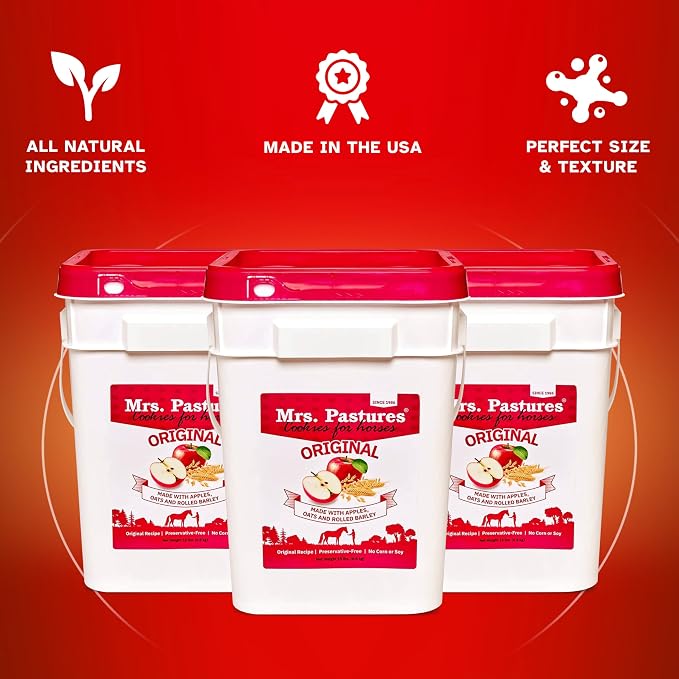 Mrs Pastures Cookies and Treats for Horses - Premium Horse Treats - Made with Apples, Oats, and Rolled Barley - Preservative Free - All Natural Ingredients - No Corn or Soy (35lb Refill Box)