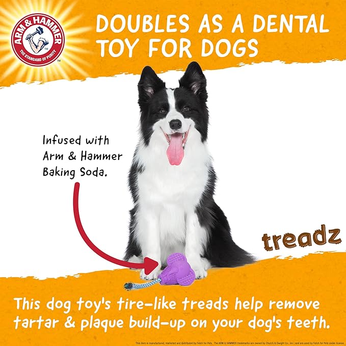 Arm and Hammer for Pets Super Treadz Large Elephant Dental Chew Toy for Dogs - Reduces Plaque and Tartar Without Brushing, Baking Soda Infused, Dishwasher Safe, Dogs Up to 35 Lbs