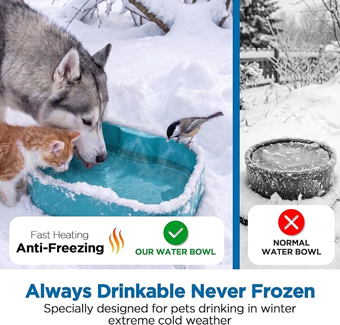 5.5L/1.45Gal Extra Large Heated Water Bowl, Indoor & Outdoor Winter Antifreezing Pet Heated Thermal Water Bowl Dish, Anti Chewy Cord, BPA-Free, Pet Products for Dog Cats Rabbit Chicken Duck Squirrel