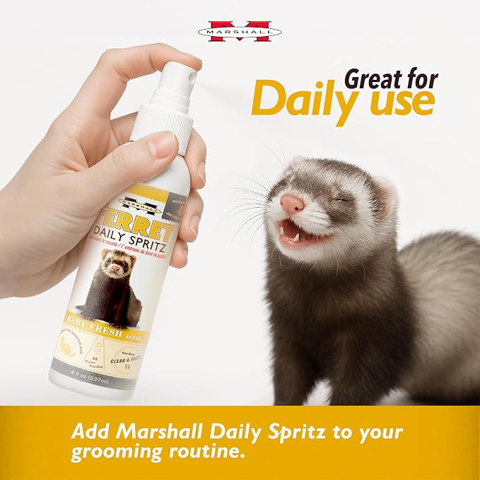 Marshall Ferret Daily Spritz Conditioner – 8 fl. oz – Gentle Daily Use Formula with Aloe Vera – Keeps Coat Soft, Shiny, and Fresh Between Baths – Pleasant Baby Fresh Scent