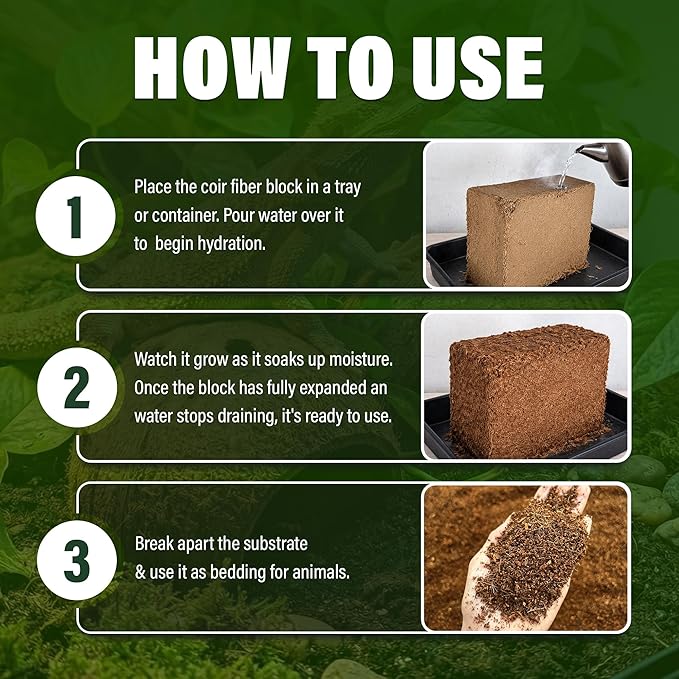 10 Lbs Coconut Fiber Substrate for Reptile Terrarium & Garden Use | Organic Compressed Coconut Coir, Garden Soil Substitute | Terrarium Bedding for Reptile, Snake