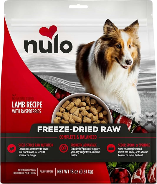 Nulo Freeze-Dried Raw Lamb Recipe with Raspberries Complete and Balanced Dry Dog Food Kibble, 18 Ounce Bag