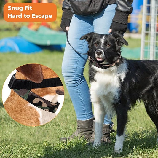 Coppthinktu Dog Muzzle with No-Escape Elastic Neck Collar, Soft Adjustable Muzzle for Small Medium Large Dogs, Breathable Dog Mouth Guard to Prevent Biting Barking & Chewing (Black S)