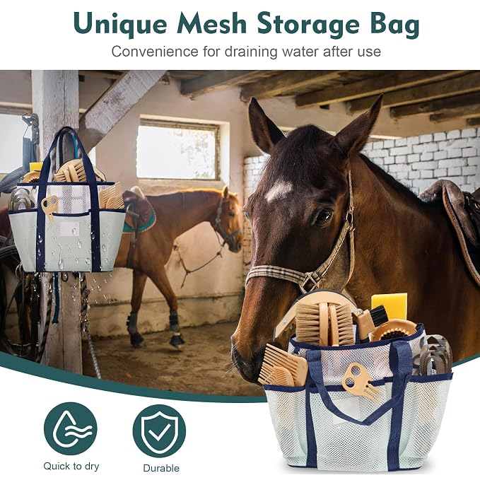 Horse Grooming Kit,13PCS Professional Horse Brushes for Grooming Care Supplies Set with Organizer Bag, Curry Comb, Hoof Pick, Horses Tack Brush Set for Effective Cleaning, Gift for Horse Riders