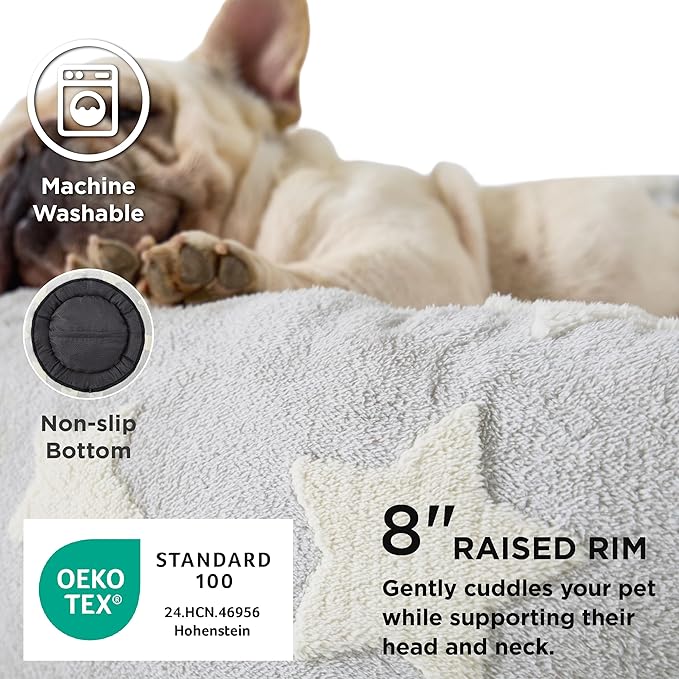 LE SURE Donut Large Dog Bed - XL Round Cat Beds Indoor Anti-Anxiety Calming Gift for Pets, Washable Cute Modern Beds with Jacquard Shaggy Plush & Anti Slip Bottom, 36 Inch, Christmas Grey