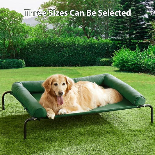 Cooling Elevated Dog Bed for Large Dogs – Waterproof Raised Dog Cot with Slope Headrest, Breathable Teslin Mesh, Durable & Portable Pet Bed for Indoor and Outdoor Use, Grey