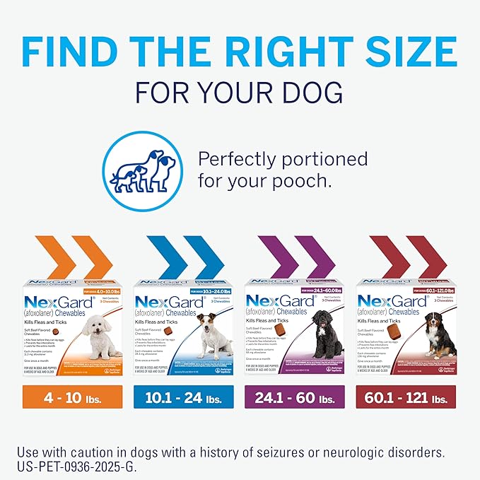 NexGard® (afoxolaner) Flea and Tick Protection for Dogs Oral Soft Beef Flavored Chewables, 4 to 10 lbs. (Orange Box) 3 Chews (3 Month Supply)