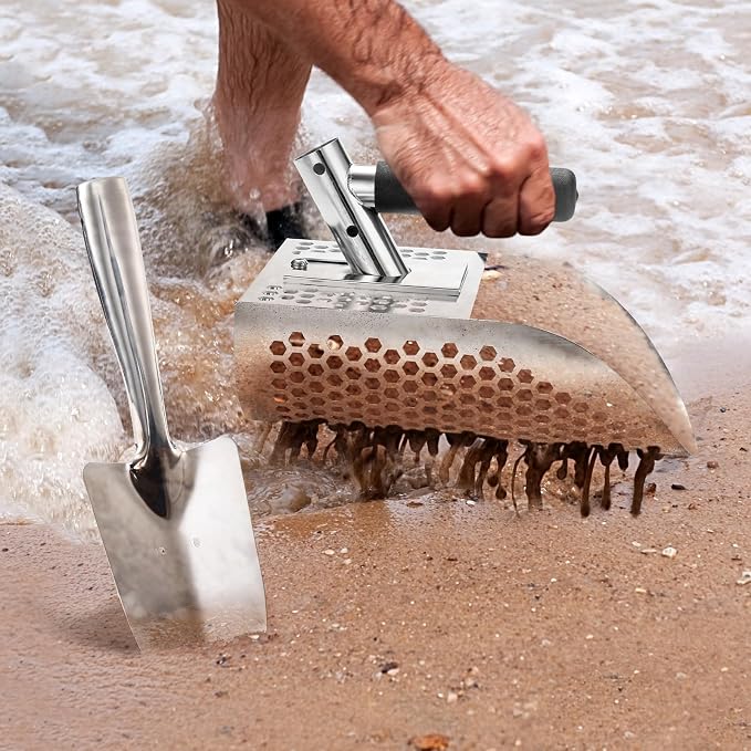 GADFISH Sand Scoop for Metal Detecting, Metal Detector Scoop, Stainless Steel Sand Sifter Shovel, Fast Sifter Shovel for Underwater Treasure Hunting (Stainless Steel)