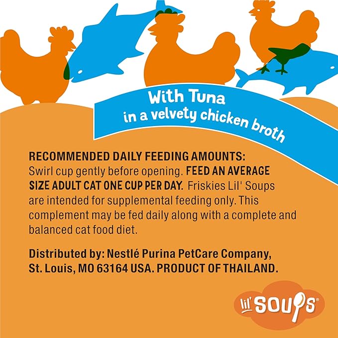 Purina Friskies Natural, Grain Free Lickable Cat Treats Lil’ Soups With Tuna in Chicken Broth - (Pack of 8) 1.2 oz. Cups