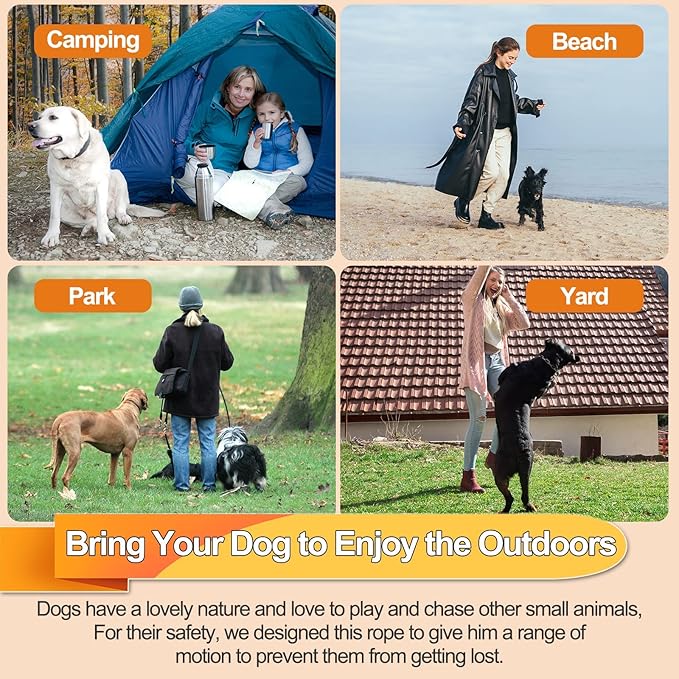 Tie Out Cable for Dogs,10/20/30/50/100FT Dog Leads for Yard Chew Proof,Heavy Duty Tie Out Cable for Large Dogs Up to 125lbs,Dog Runner Tether (Orange, 125Ibs 50ft)