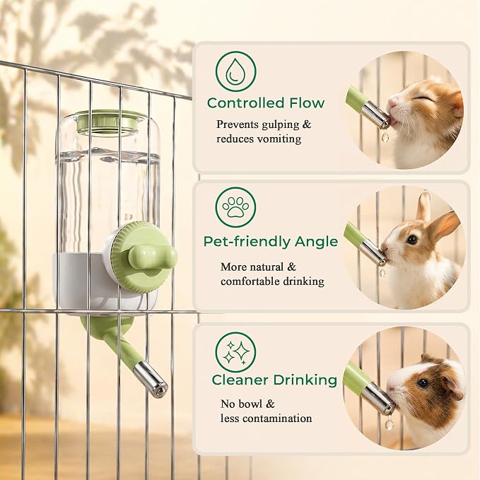Automatic Hanging Pet Water Dispenser for Cage, 30oz No-Drip Ball Water Bottle for Rabbit, Guinea Pig, Ferret, Chinchilla, Hedgehog & Small Pets (Green)