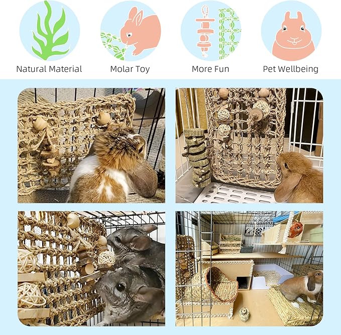 andwe Seagrass Protector Mat with Toys for Rabbit Bunny Chinchilla Guinea Pigs or Other Rodent Pets (11 X 7.87-inch)