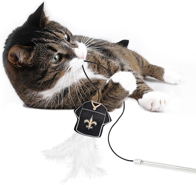 NFL New Orleans Saints Team Jersey Wand with CAT NIP, Cat Toy Jersey Shaped Plush Teaser Toy for Cats & Kittens - Interactive Pet Toy for Play & Exercise