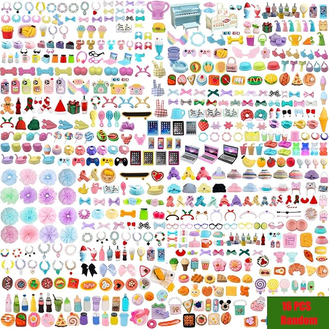 16pcs Random Cute Accessories for Dogs and Cats,Necklace Collar Clothes Glasses Hat Laptop Bow Food and Drink Fit for Shorthair Cat Collie Dachshund Cocker Spaniel Great Dane Deer Pet Figure
