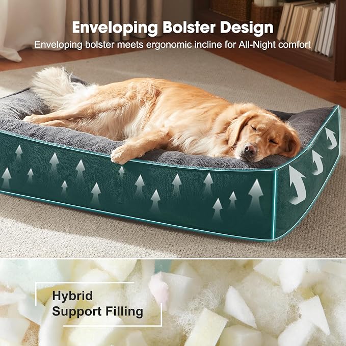 FURTIME XXL Orthopedic Dog Beds Large Sized Dog, Extra Thick Supportive Comfort Pet Sofa, Ergonomic Slant Dog Couch Bed with Removable Washable Cover, Ultra Soft Surface & Non-Slip Bottom, Grey, 48"