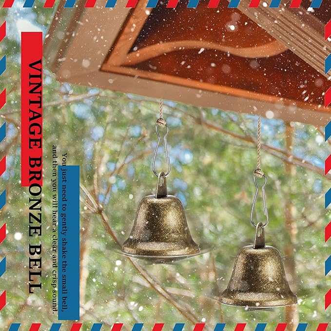 Gejoy 30 Pieces Craft Small Brass Bells for Crafts Mini Vintage Bells with Spring Hooks Tiny for Hanging Wind Chimes Making Dog Training Doorbell Wedding Decor, 1.65 x 1.5 Inch (Bronze)