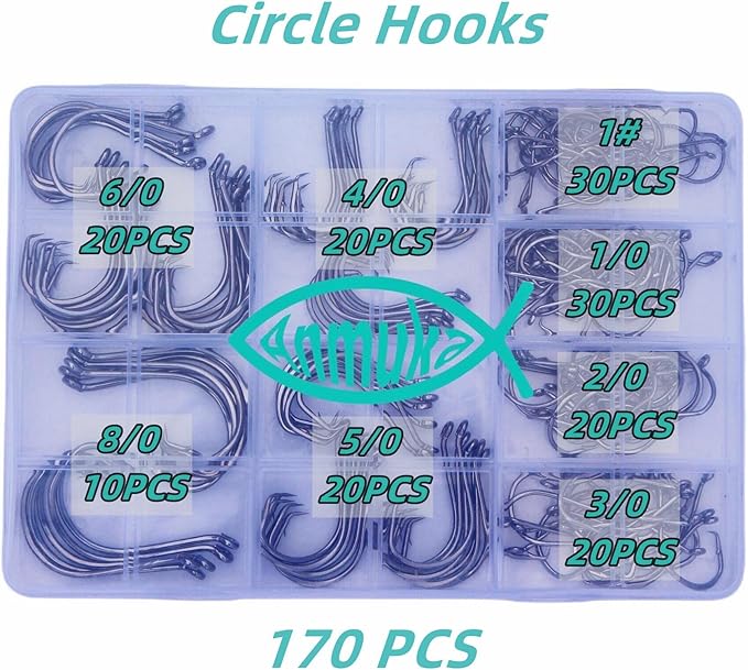 Circle Hooks Fishing Hooks 2X Strong 170PCS/Box|220PCS/Box Octopus Catfish Fish Bulk Fishing Hooks Set Saltwater Freshwater Gear Equipment#1 1/0 2/0 3/0 4/0 5/0 6/0 8/0 10/0