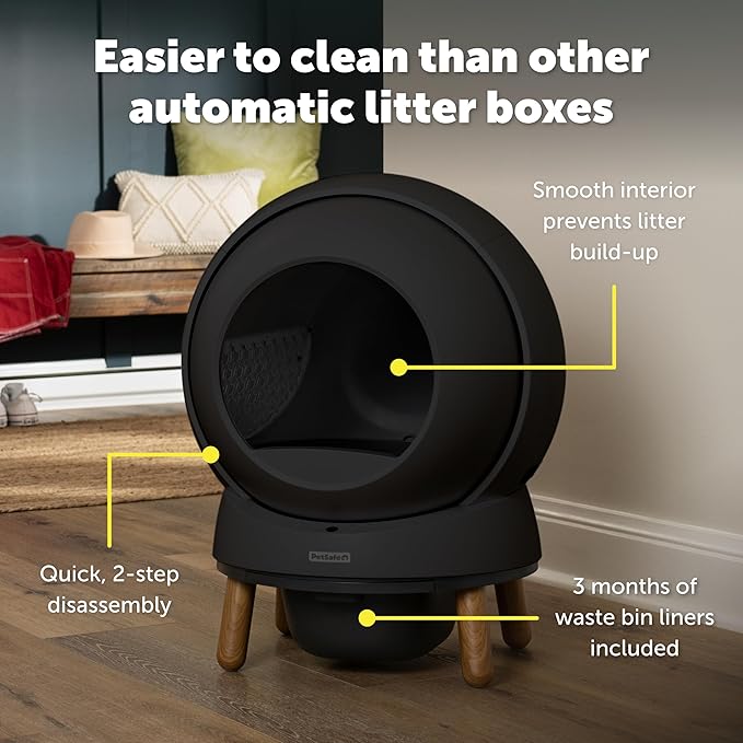 PetSafe ScoopFree SmartSpin Self-Cleaning Cat Litter Box, Black Advanced Odor Control, App Controlled with Health Monitoring, Works with Any Litter, Up to 2 Weeks of Hands-Free Cleaning