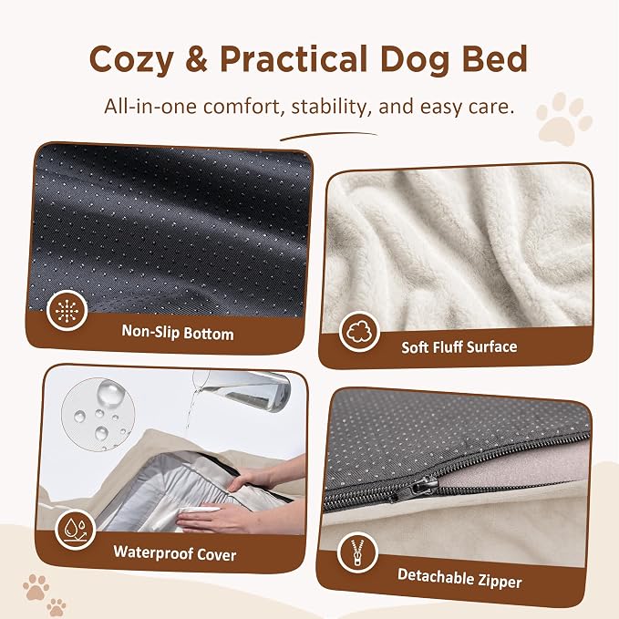 Comfort Expression Orthopedic Dog Bed for Medium Size Dog with Bolster | Waterproof Dog Couch Bed with Washable Cover & Non-Slip Bottom, Supportive Egg Crate Foam Medium Pet Bed, 30x20 Inch