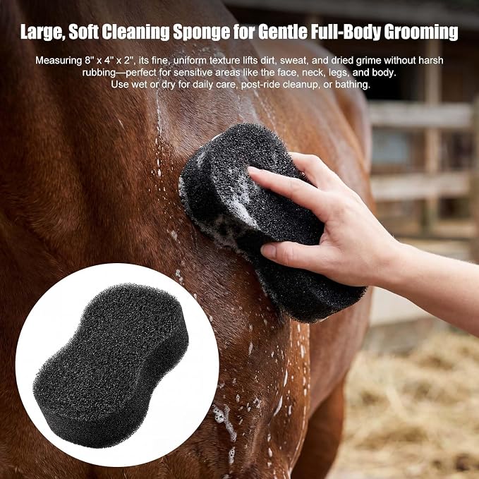 Horse Grooming Set with Mane & Tail Brush and Soft Cleaning Sponge – for Daily Coat Care, Removing Dirt, Sweat & Loose Hair
