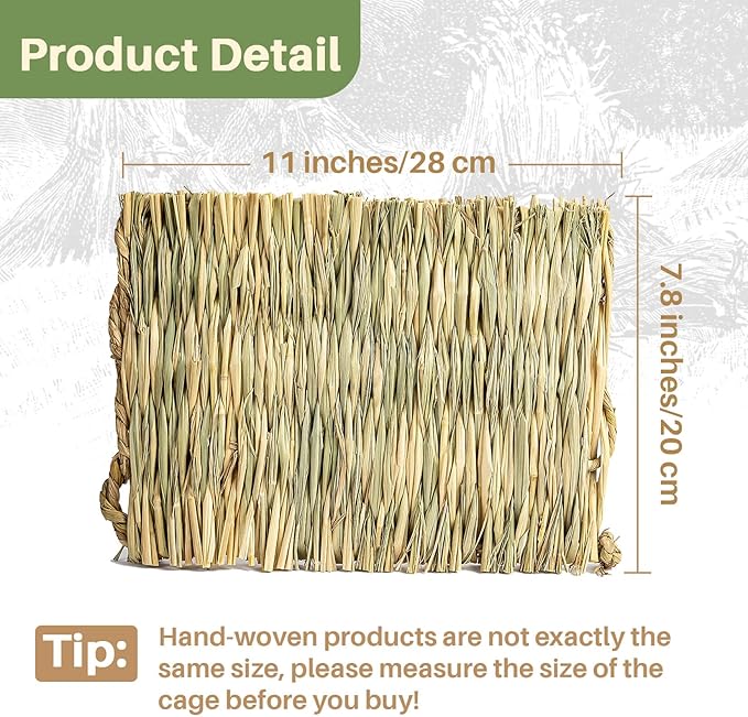Sukh 3PCS Natural Rabbit Grass Mats - Hand Woven Hay Cage Bed Mat, Pet Cooling Sleeping Nest & Chew Toys for Bunny Hamster Chinchilla Guinea Pig Mouse Bird Small Animals