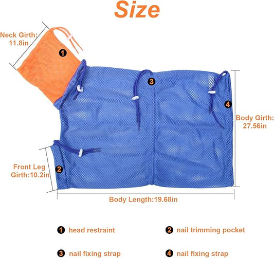 Cat Bathing Bag, Catcan Anti Scratch Cat Washing Bag Breathable Mesh Adjustable Grooming Shower Bags for Nail Trimming