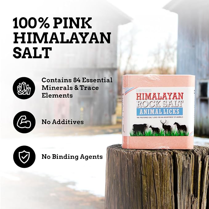Salt Block for Deer & Horses – Compressed Mineral Salt Lick for Livestock, Cattle & Goats – Himalayan Secrets Pink Rock Salt Block (22LB/10KG, Block w/ Mounting Hole)