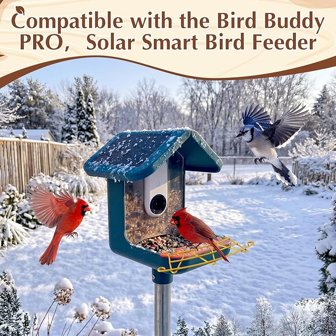Feekoon Metal Perch Extender Compatible with Bird Buddy PRO Solar Smart Bird Feeder – Durable Rust Resistant Outdoor Birds Feeder Accessory, Wider Landing Space, Add On with Screws Included