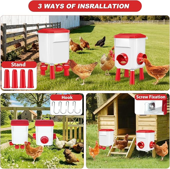 Chicken Feeder and Waterer Set 3 Gallon/26.4 Pounds, Automatic Chick Feeder and Waterer Set No Waste, Poultry Feeder Large for Hens/Ducks/Poultry