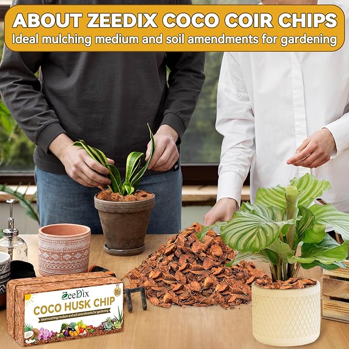 Zeedix 2 Pack Coco Husk Chips for Plants, 100% Organic Coconut Chips Mulch with Low EC & PH Balance, All Purpose for Indoor Plant Flowers Herbs Vegetables, Reptiles Terrarium Tanks Substrate