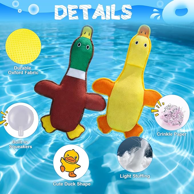 EXPAWLORER Squeaky Floating Dog Toys for Water Fetch, Stuffed Duck Dog Pool Toys with Squeakers, Soft Mesh Interactive Outdoor Summer Essentials for Small Medium Large Dogs, 2 Pack