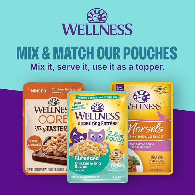 Wellness CORE Signature Selects Shredded Adult Canned Wet Cat Food, Natural, Protein Rich, Grain Free, Chicken and Beef Entrée Recipe, 5.3 oz, Pack of 12 Cans