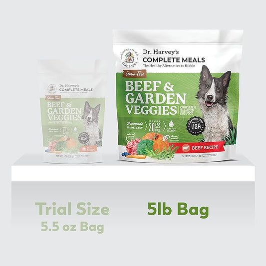 Dr. Harvey's Beef & Garden Veggies Dog Food, Grain-Free Dehydrated Food for Dogs with Freeze-Dried Beef (5 Pounds)