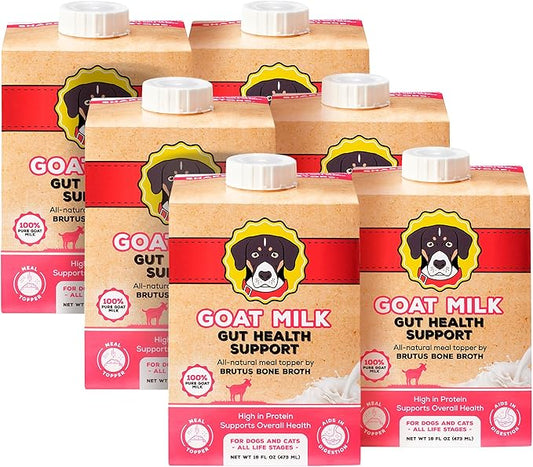 Goat Milk by Brutus Broth Meal Topper for Dogs and Cats – Formulated for Digestive Support & Moisture, Low-Lactose, Contains Natural Nutrients and Enzymes (Pack of 6)