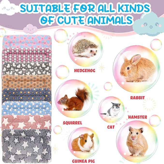 Tudomro 8 Pcs Bunny Guinea Pig Beds with Cleaning Dustpan Brush 14.5"x10.6" Warm Fleece Guinea Pig Pads Small Animal Sleeping Mats Accessories for Rabbit Hamster Squirrel Hedgehog Chinchilla Ferret