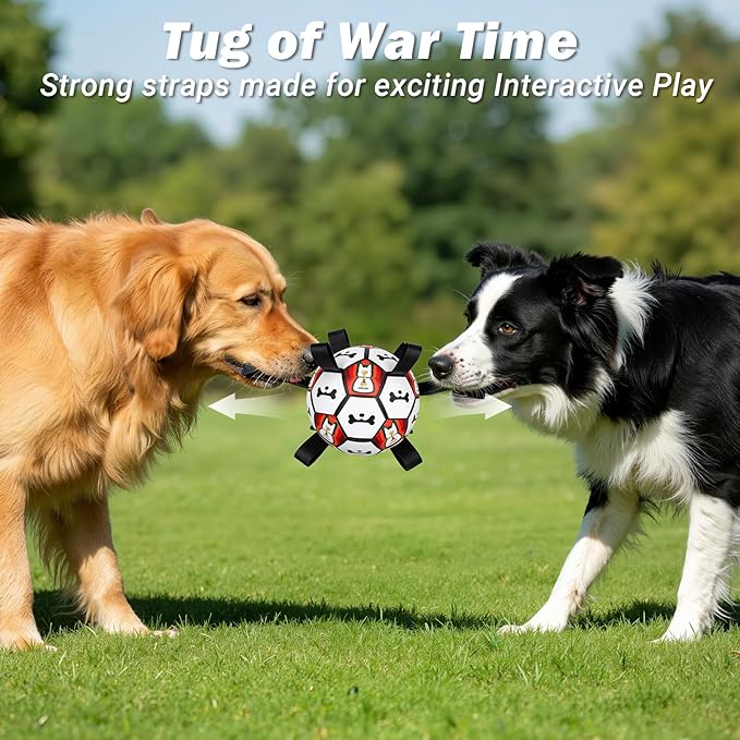 Dog Toy Balls, Dog Soccer Ball with Straps, Interactive World Cup Soccer Ball for Medium Dogs, Water Fetch Toys, Tug-of-War, Herding Ball Toys Outdoor, Dog Birthday Toy, Black (6 Inch)