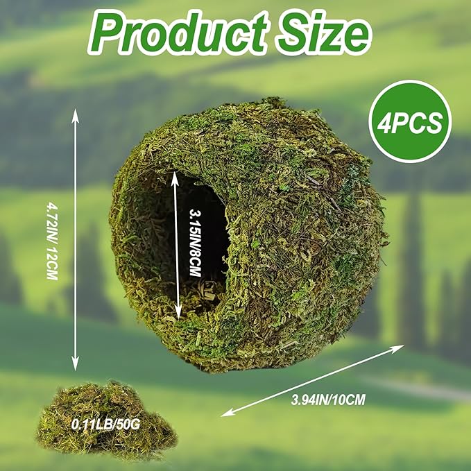 4pcs Crested Gecko Hide,Reptile Mossy Caves Hideout,Leopard Gecko Humid Hide,Natural Moss Cave Hiding Decor Tank Accessories for Reptiles, Amphibians,Invertebrates,Lizard,Frog