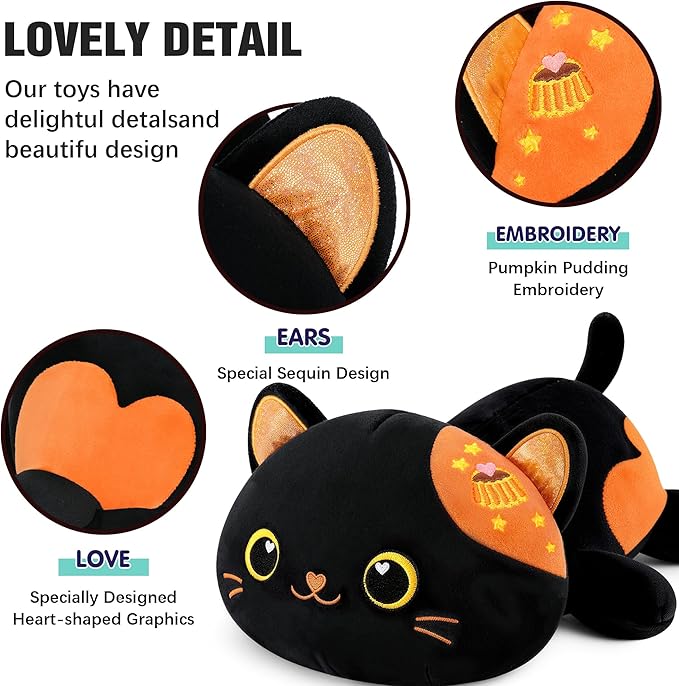 Onsoyours Original Cat Plush 13 Inch Kitty Plushies Toy Kitten Stuffed Animal Soft Pillow Kawaii Plushie Gift for Kids & Adults (Black Cat, 13")