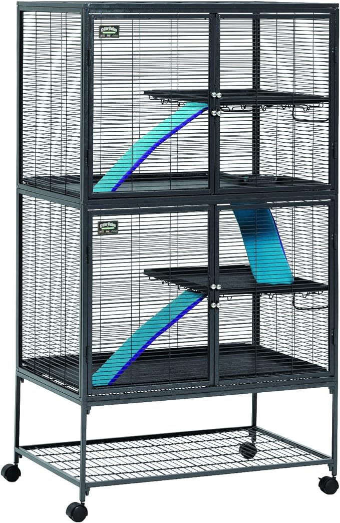 Critter Nation by MidWest Homes for Pets Double Unit Small Animal Cage, Habitat for Rats, Chinchillas, Ferrets, Sugar Gliders, Tool-Free Assembly, with Full-Width Doors, Shelves & Removable Base Pans