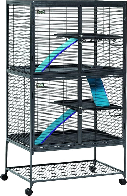Critter Nation by MidWest Homes for Pets Double Unit Small Animal Cage, Habitat for Rats, Chinchillas, Ferrets, Sugar Gliders, Tool-Free Assembly, with Full-Width Doors, Shelves & Removable Base Pans