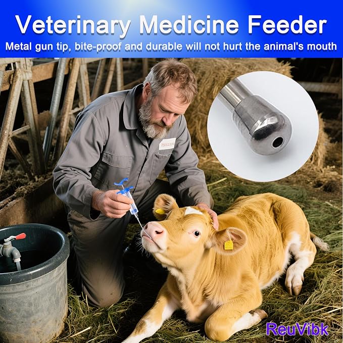 2Pcs 50ML Drencher Medicine, Reusable Adjustable Drench Gun Goat Syringe with Drench Gun Nozzle 10 Needles, for, Cattle, Sheep, Horse, Pig, Large Animal Feeding Syringe
