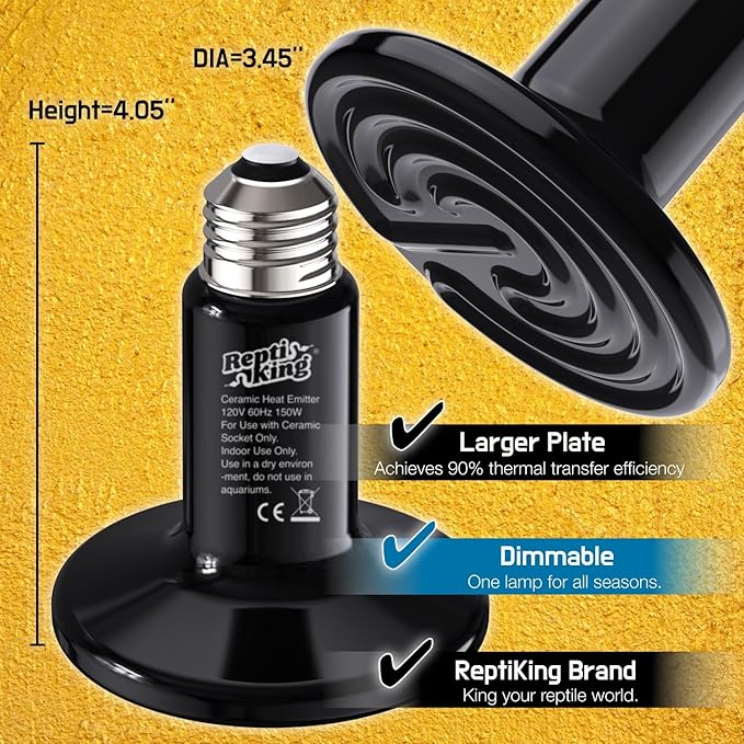 Reptile Dual Heat Lamp, 2-Pack 150W Ceramic Heat Emitter – Heat Bulbs Combo for Terrariums, Ideal for Bearded Dragons, Tortoises, Snakes, Chicken, Puppy, Plant