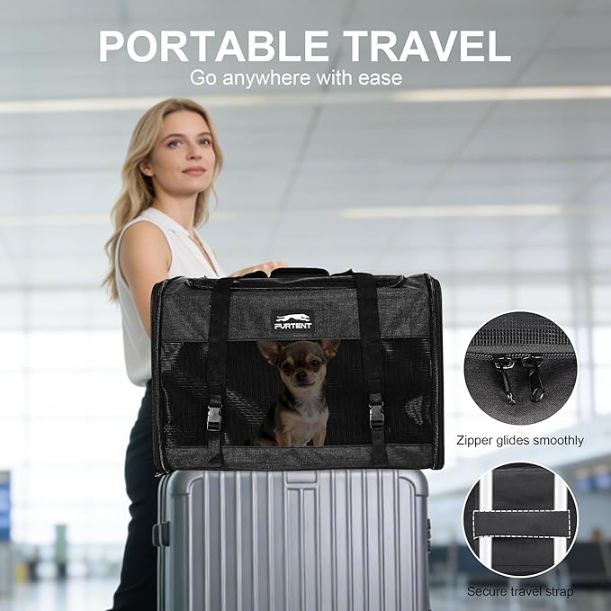 Soft Sided Cat Carrier for Large Cats, Pet Carrier for 2 Cats or Small Dogs Up to 25Lbs, Large Cat Carrier with Shoulder Strap, Cat Car Carrier with Safety Buckle & Cushion, 20x13x13 inches, Black