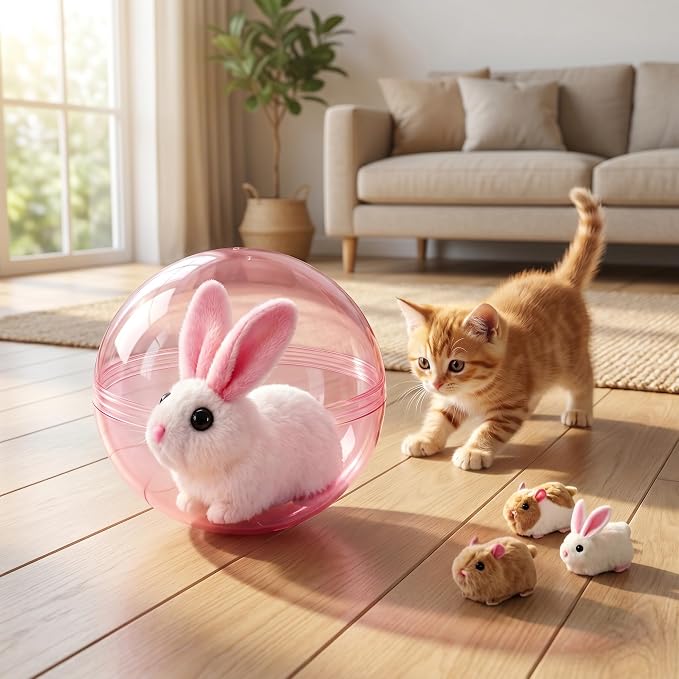 2026 New Self-Rolling Interactive Cat Ball, Realistic Animal Automatic Moving Toy, 360° Spin Chasing Ball for Cats & Dogs(Blue, Mouse-A)