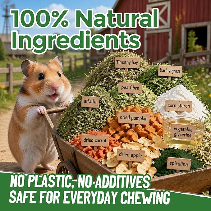 TEEWY Hamster Toys, Guinea Pig Chew Toys with Natural Timothy Hay for Guinea Pigs, Chinchillas, Hamsters, Gerbils and Other Small Pets, Teeth Grinding Toys, 8PCS，Clover-Shaped