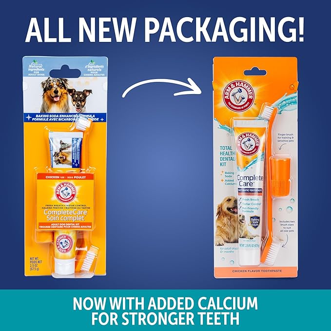 ARM & HAMMER Dog Dental Kit - Enzymatic Dog Toothpaste 2.5 oz Chicken Flavor - Dog Toothbrush & Finger Brush - Tartar & Gum Cleaning with Baking Soda Enhanced Formula - Complete Dental Care for Dogs