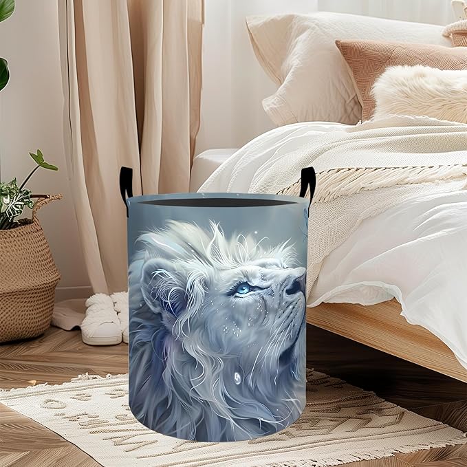 Elegant Lion Laundry Basket, Oxford Cloth Fantasy Nature Dirty Clothes Collapsible Hamper for Room Decor, Butterfly Insect Print Gifts Toy Organizer 19.7 * 15.8 Inch for Bedroom Bathroom Dorm