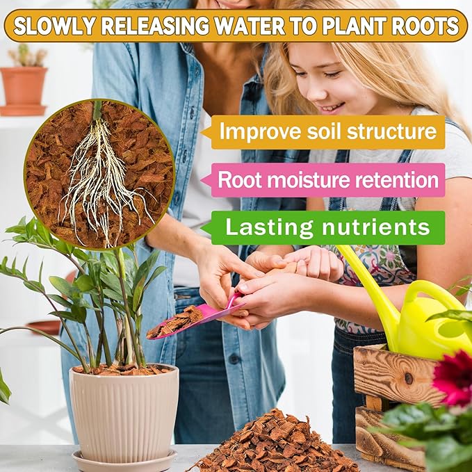 Zeedix 8 Pack Coco Husk Chips for Plants, 100% Organic Coconut Chips Mulch with Low EC & PH Balance, All Purpose for Indoor Plant Flowers Herbs Vegetables, Reptiles Terrarium Tanks Substrate(8.8LB)