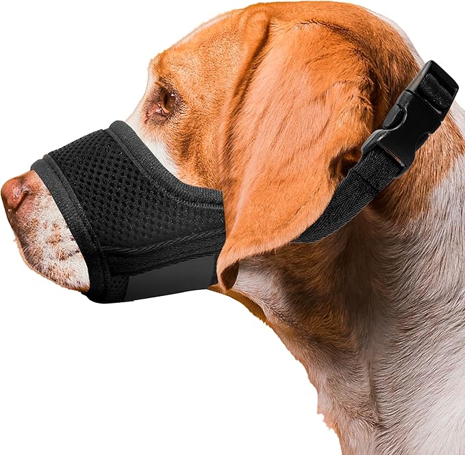 Seyezo Dog Muzzle, Soft Breathable Muzzle for Small Medium Large Dogs, Air Mesh Nylon Muzzle Cover Prevent Biting Barking Chewing, Adjustable Drinkable Pet Muzzle 6 Sizes(Black,XXL)